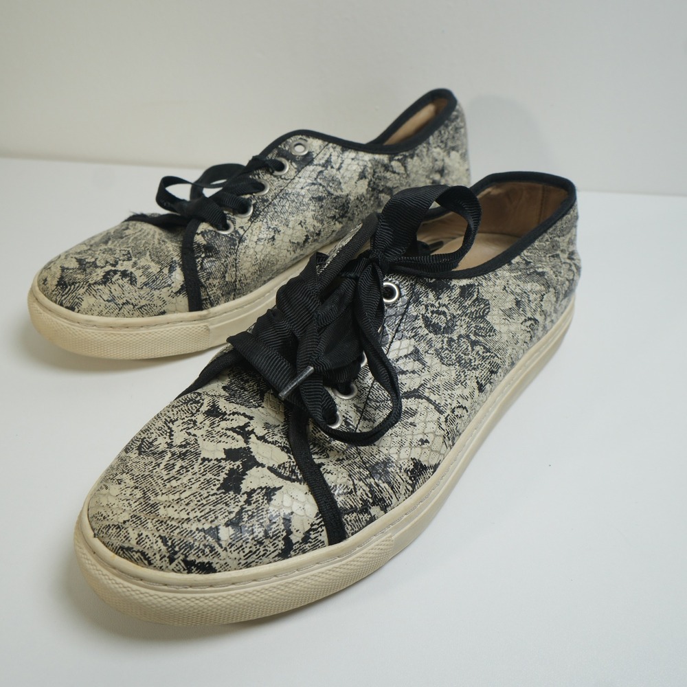 L.K. Bennett Bette Sneakers 37.5 Cream Black Floral Lace‎ Ribbon Lace Up 38471